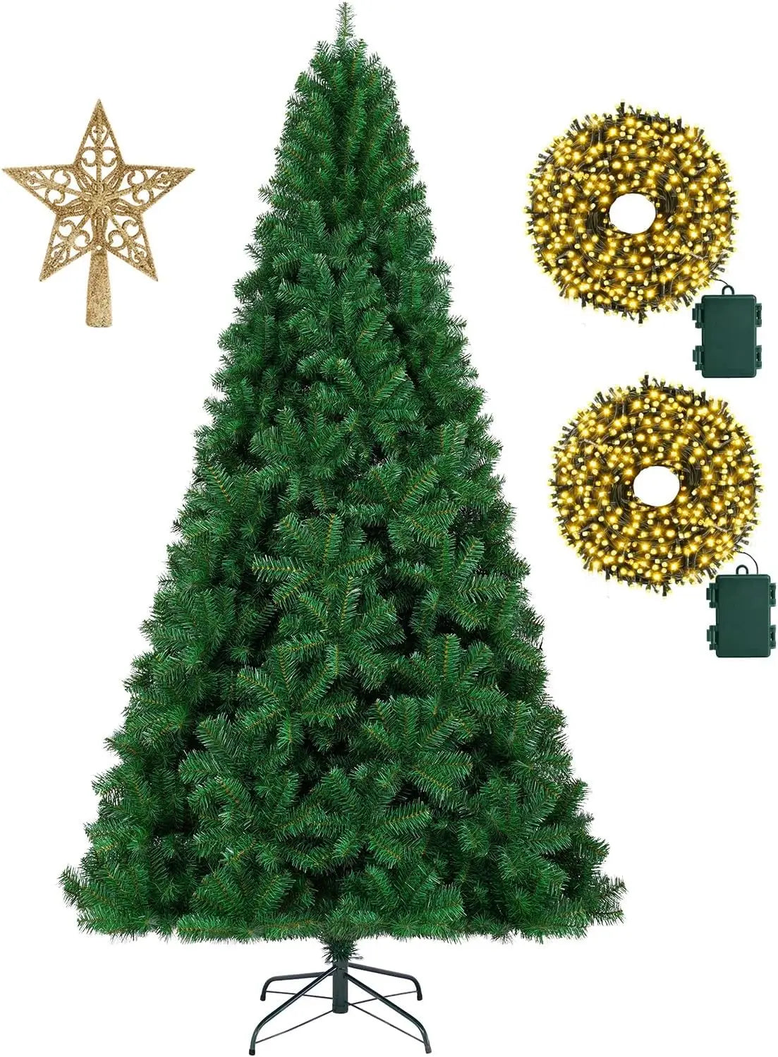 7.5ft Black Christmas Tree  Artificial Decorations with 1,450 Tips-1pcs Treetop Star, Christmas Tree Holiday Party Decorations