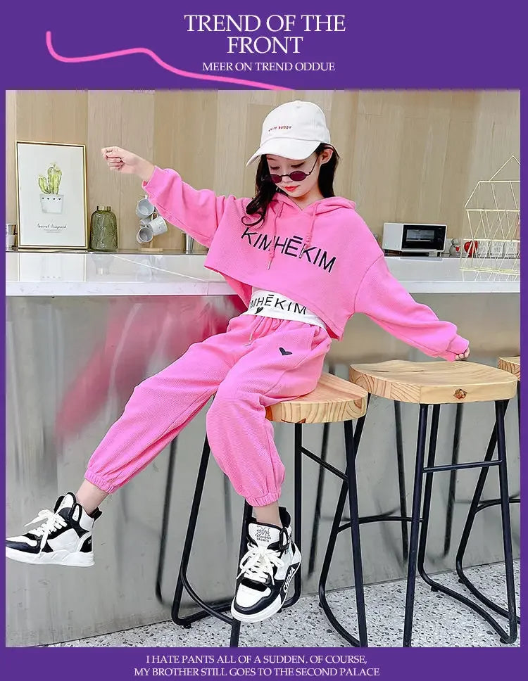 Girls Spring Casaul Fashion Korean Style Tracksuit Kids 3pcs Vest+Hoodie+Pants Sport Suits Teenage 5-14 Years Girls Clothing