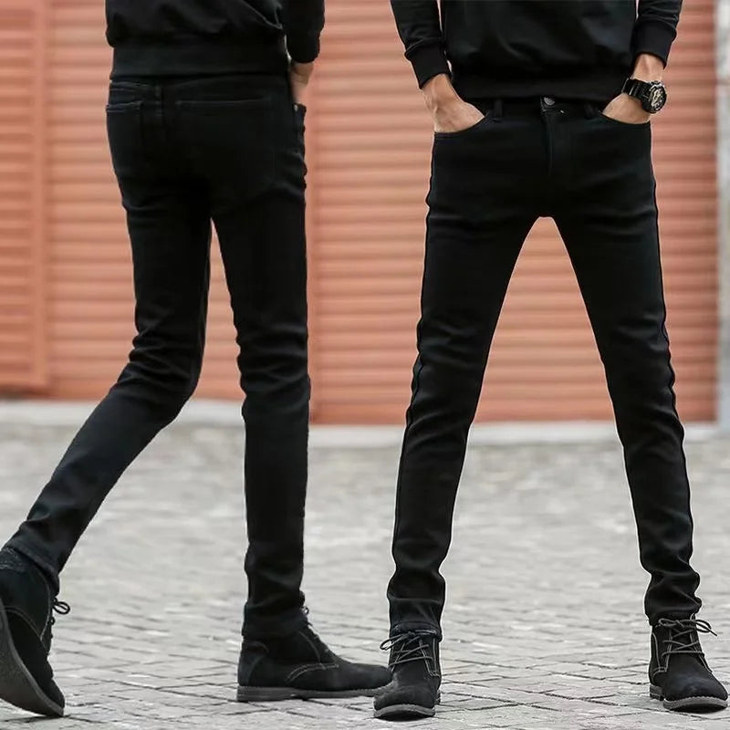 Fashion Mens Slim Fit Denim Pencil Pants High Quality Black White Skinny Stretch Jeans Mens High Street Jeans Four Season