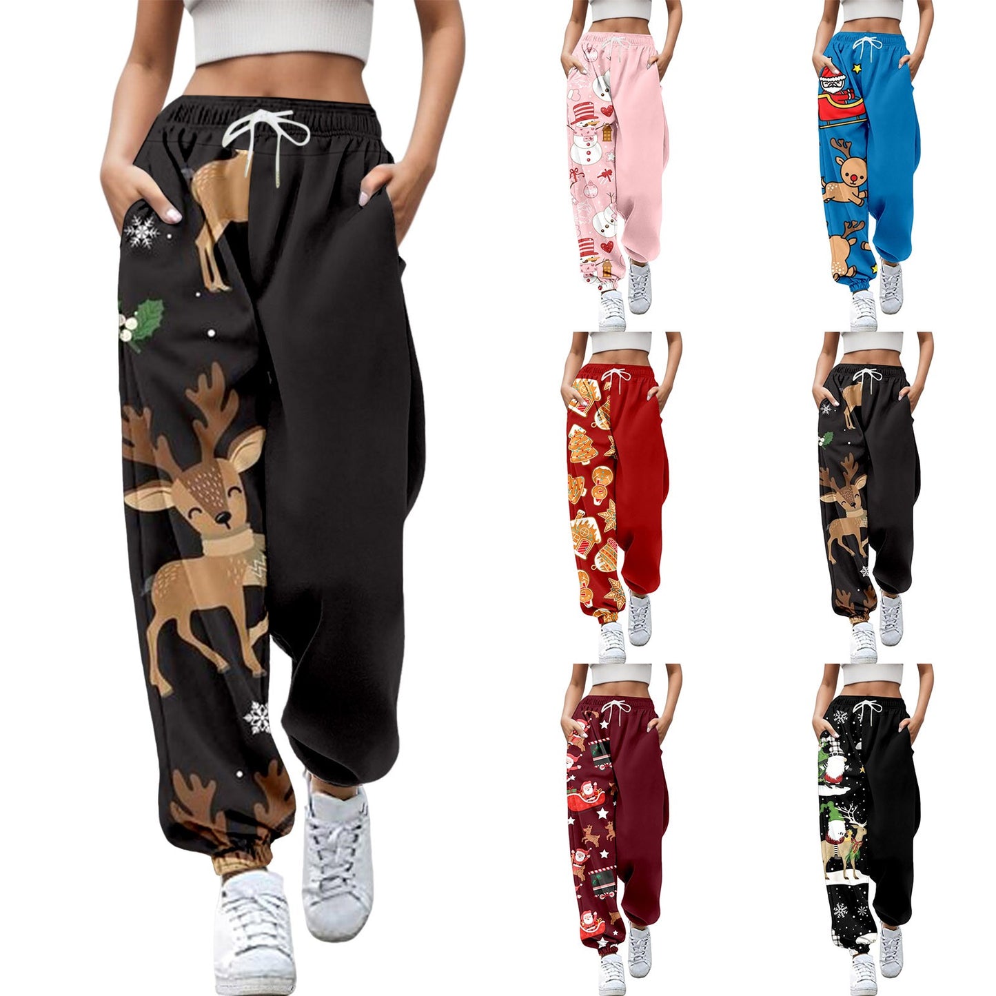 Women Merry Christmas Fashion Trousers Deer Xmas Print Bottom Sweatpants Sweatpants Gym Fitness Training Pants Female Joggers