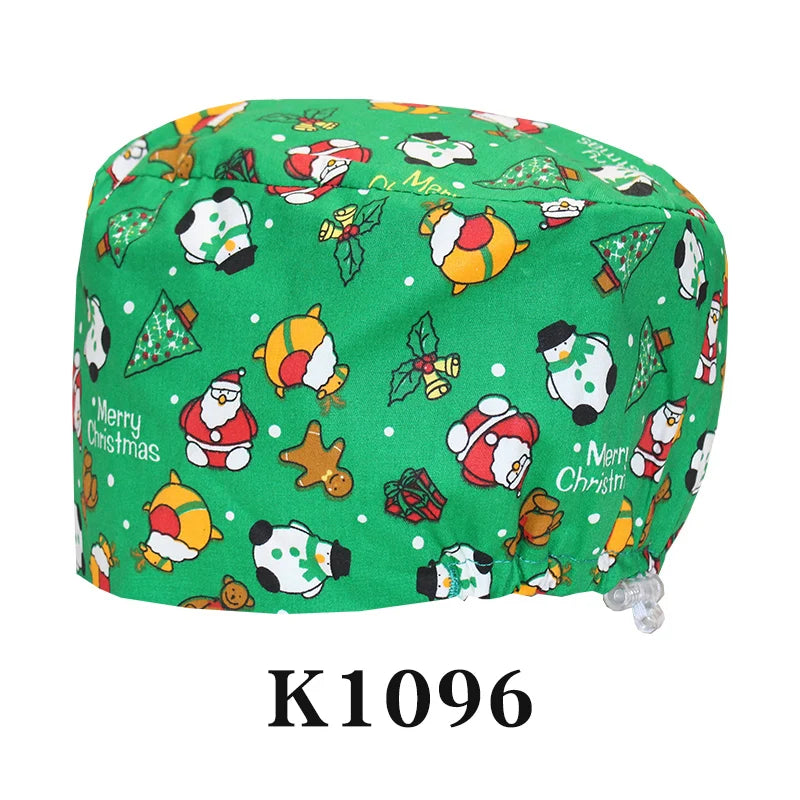 Santa Claus Print Surgical Caps Christmas Scrub Hats Dental Hospital Nurse Headwear Durable Medical Caps Soft Cotton K1093