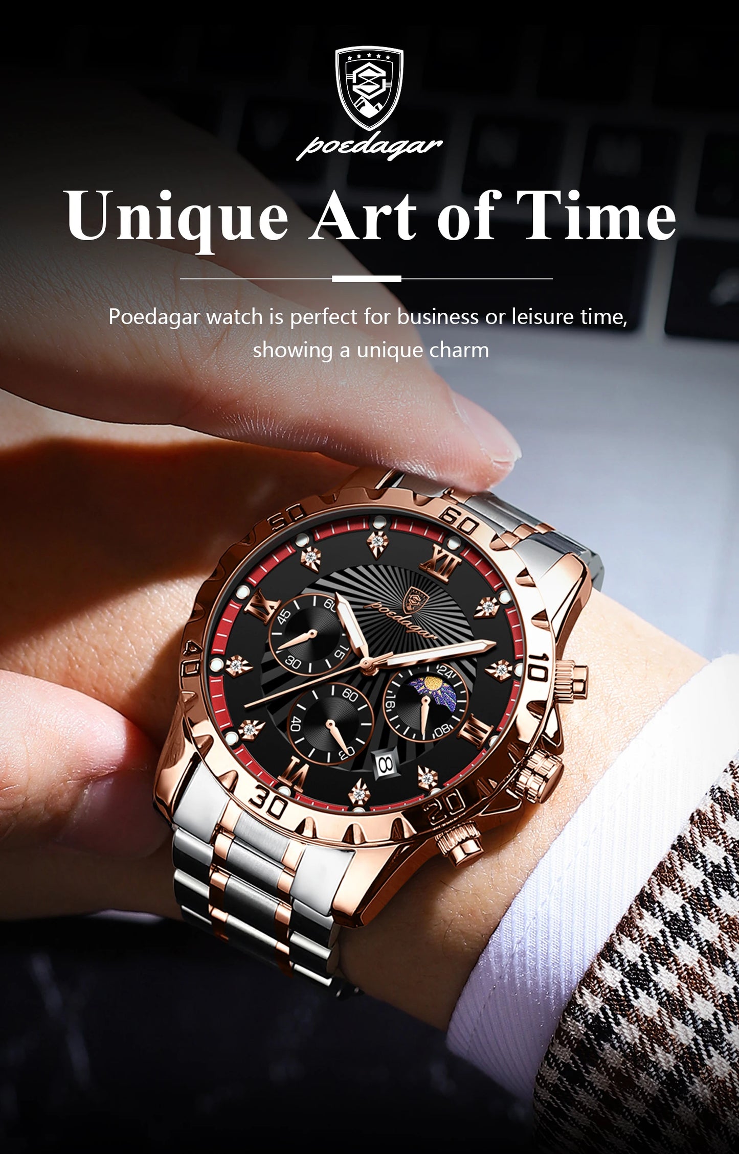 POEDAGAR Luxury Military Watch For Men Waterproof Luminous Chronograph Date Man Wristwatch Stainless Steel Quartz Men's Watches