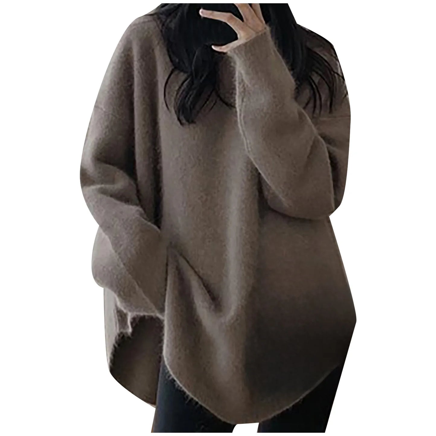 Winter Women's Elegant Irregular Hem Knitted Pullover Sweater Fashion Casual Loose Oversized Knitwear Sweaters Streetwear