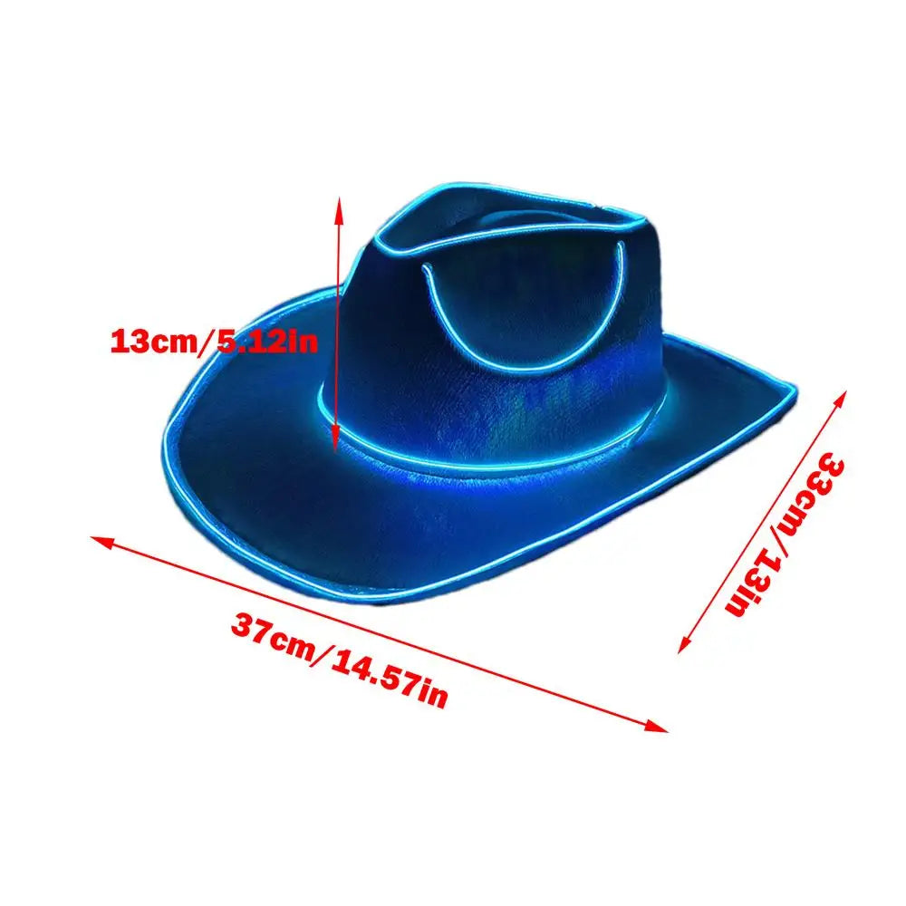 Fluorescent Party Props Western Cowboy Hat Glowing LED Pearlescent Cowboy Cowgirl Hat Lighting Up For Carnival Party