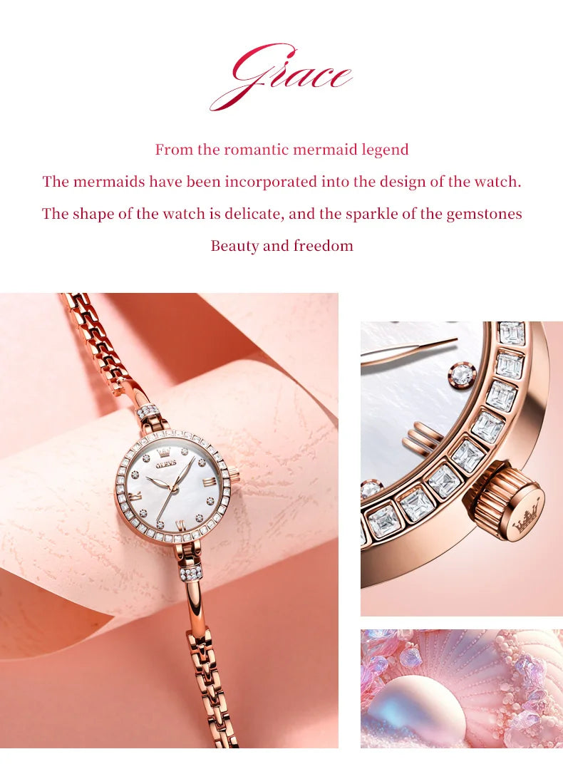 Original OLEVS Ultra Thin 8mm Dial Watch for Women Luxury Diamond Wristwatch Fashion Elegant Ladies Watches Relógio Feminino