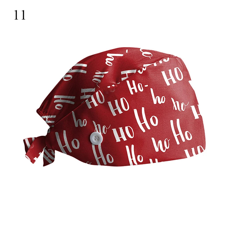 New Christmas Scrubs Caps Santa Claus Print Cap Pet Grooming Agency Work Scrubs Hat Beauty Work Hats Lab Nursing Cap