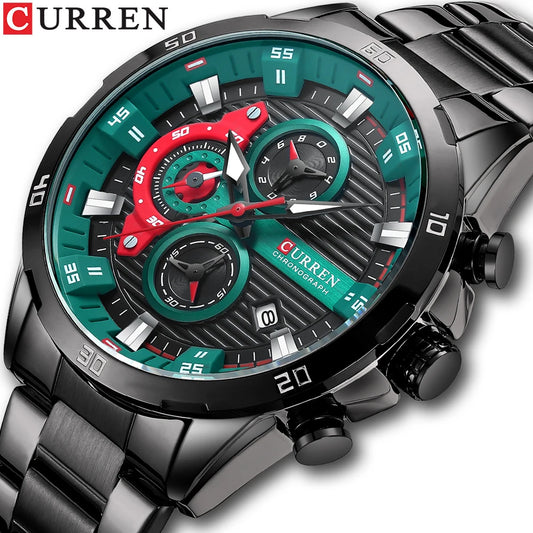 CURREN Fashion Sports Watches for Man Casual Stainless Steel Band Chonograph Wristwatches Luminous Male Clock