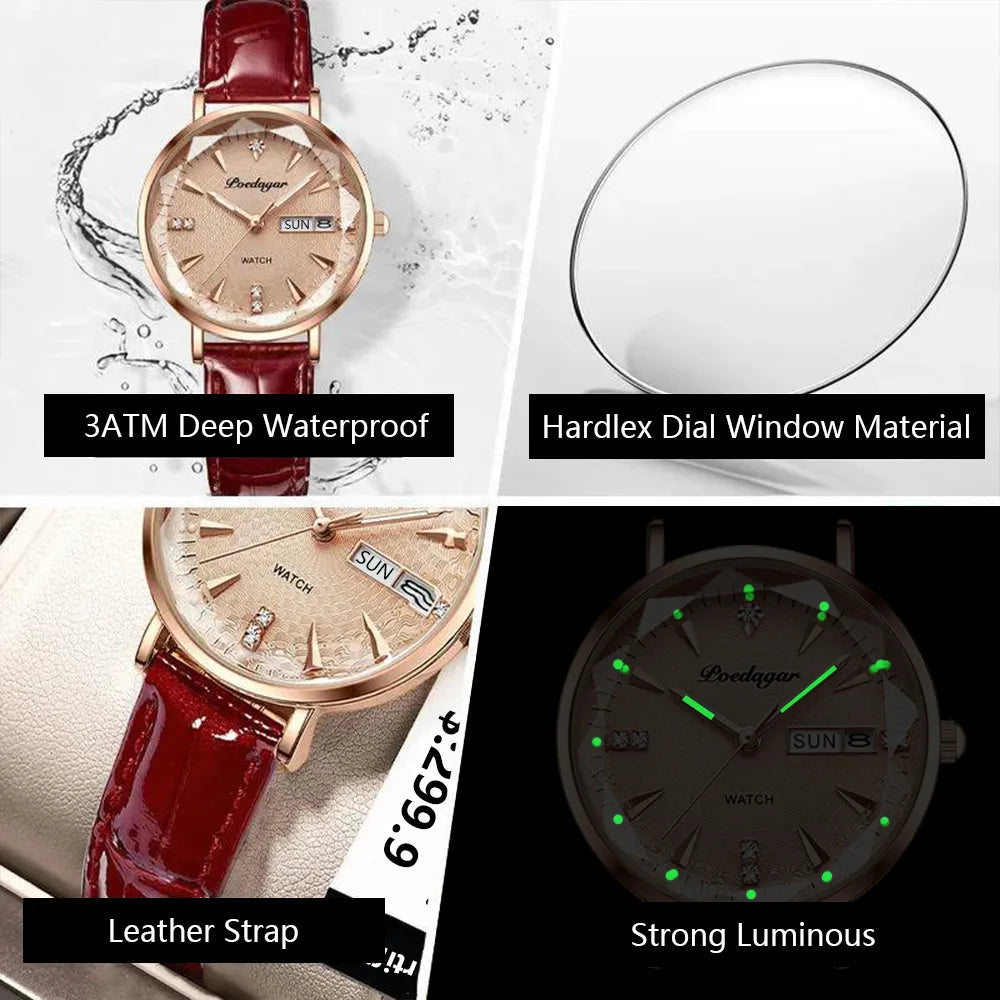 POEDAGAR Exquisite Ladies Watch Luxury Fashion Ultra-thin Leather Belt Waterproof Luminous Quartz Women Wristwatch Female Clocks