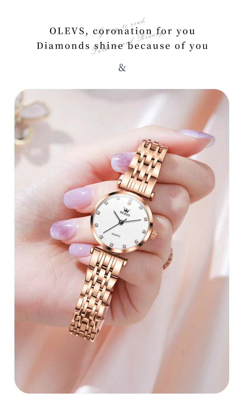 OLEVS New Women's Watches Top Original Luxury Elegant Stainless Steel Waterproof Ladies Wristwatch Simplicity Girls Dress Watch