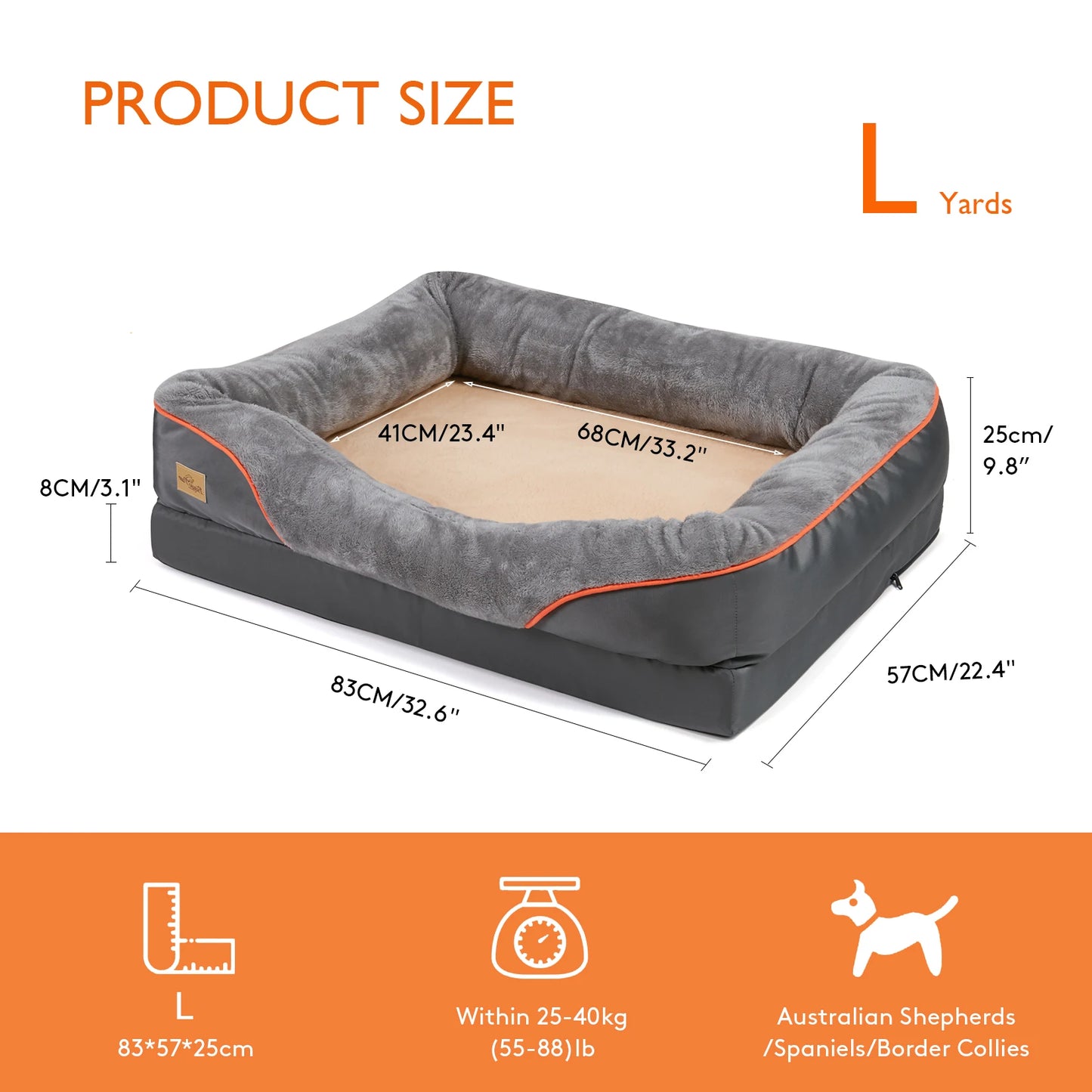 L XL 2XL 3XL Dog Bed Super Soft Orthopedic Foam Pet Bed Sleeping Mat with Cotton-padded Bolster and Removable Cover