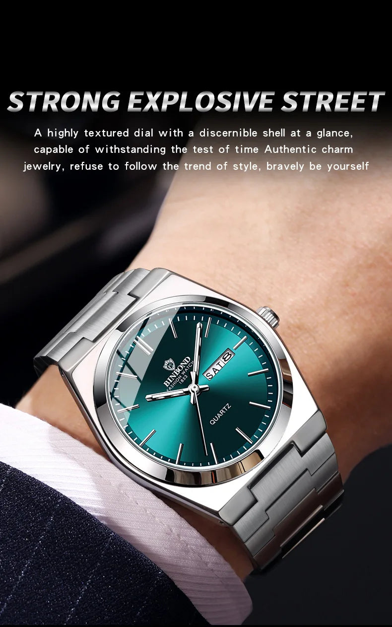 UTHAI Men Watch Light Luxury Brand Stainless Steel Double Calendar Waterproof Male Business Leisure Fashion Quartz Clock Watches