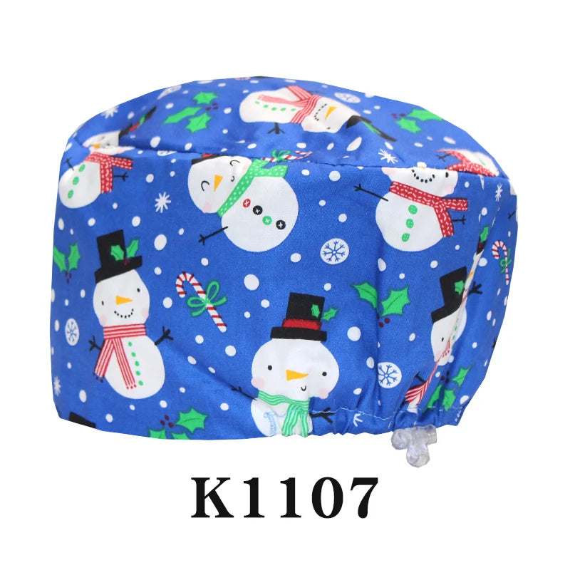 Santa Claus Print Surgical Caps Christmas Scrub Hats Dental Hospital Nurse Headwear Durable Medical Caps Soft Cotton K1093