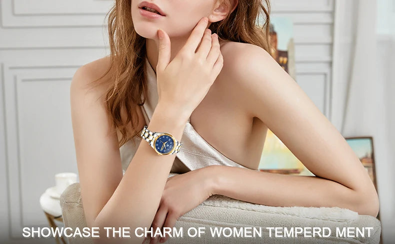 OLEVS Women's Wrist watch Original Luxury Watches for Ladies Waterproof Stainless Steel Quartz Woman Wristwatch Gold 2022 trend