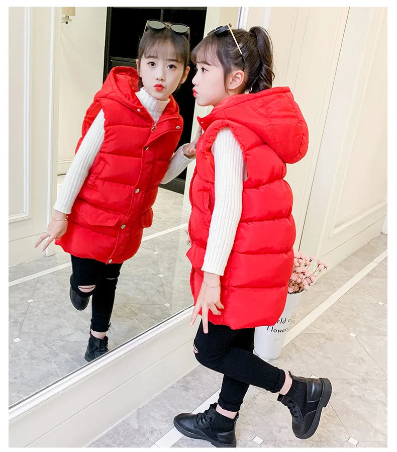 Child Waistcoat Children Outerwear Winter Coat Vest for Kids Clothes Fashion Warm Cotton Teen baby Girl Vest Jacket Parent-Child