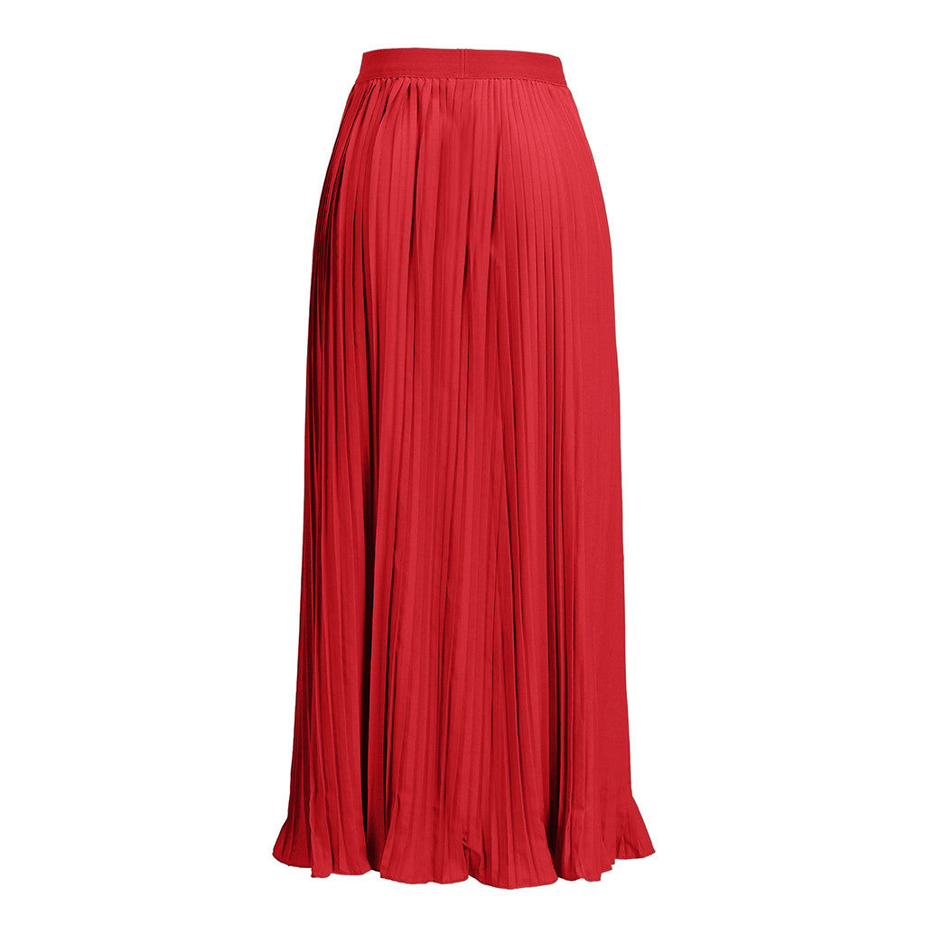 2022 Fashion Womens A-line Pleated Red Skirts Summer Jupe Longue Elastic Vintage Elegant Chic Loose Long Skirt Dropshipping