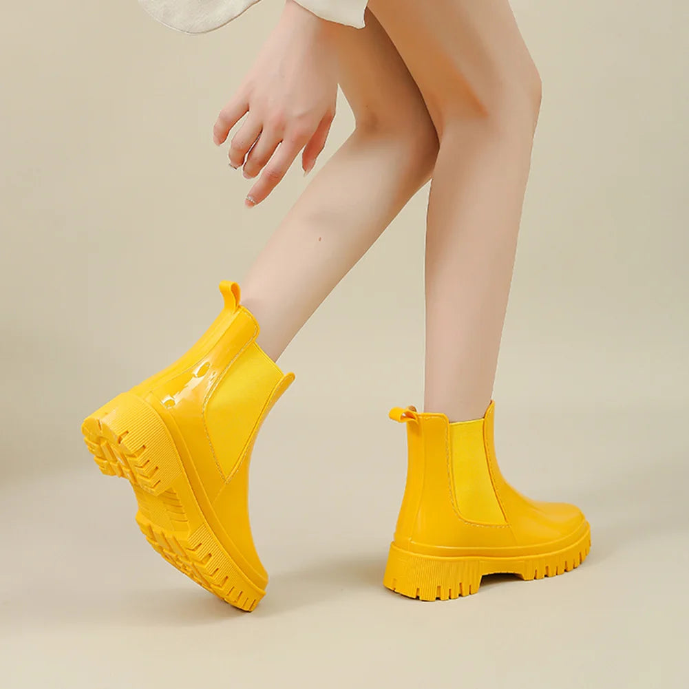 Women's Rain Boots Waterproof Chelsea Boots Anti-Slipping Ankle Rain Shoes Garden Shoes Outdoor Work Shoes