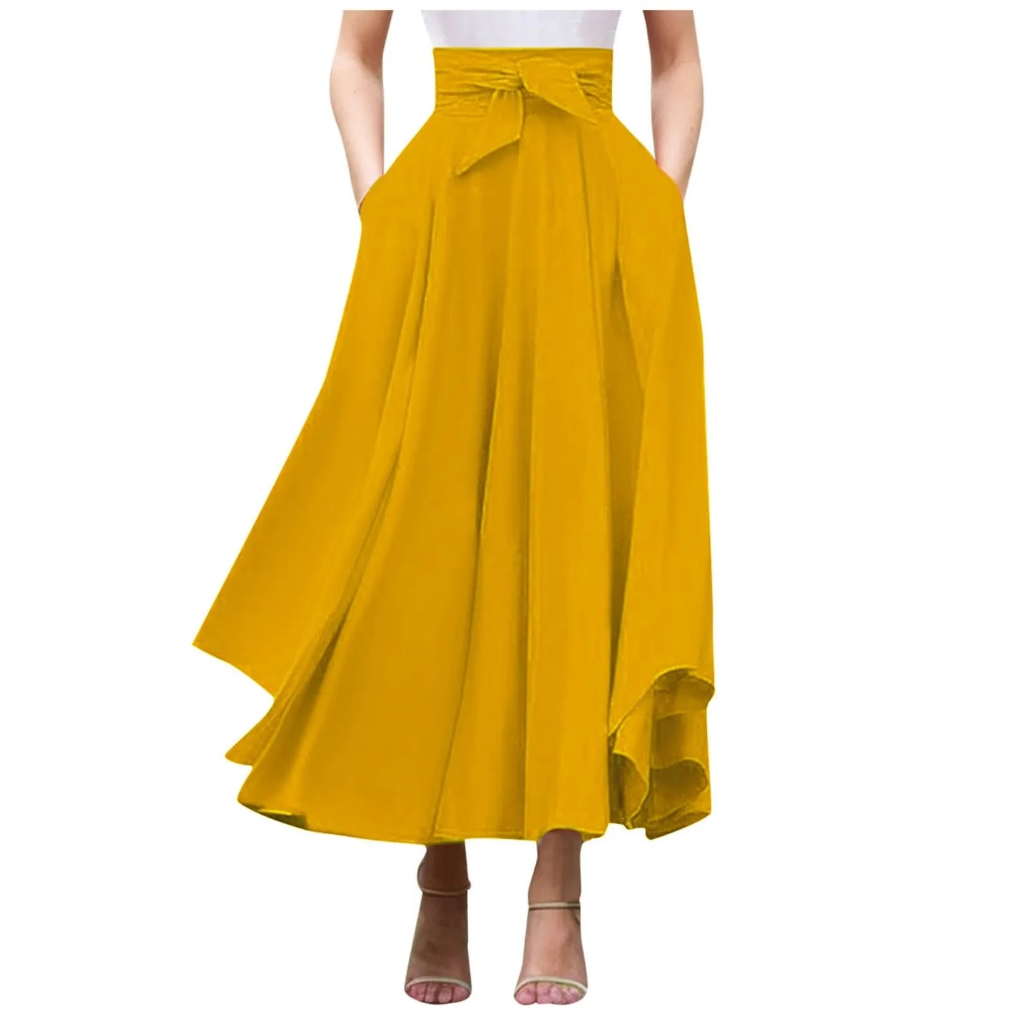 Elegant High Waist Skirt For Women Casual Bohemian Maxi Skirt With Pockets A Line Irregular Hem Long Maxi Skirts Outfits Summer