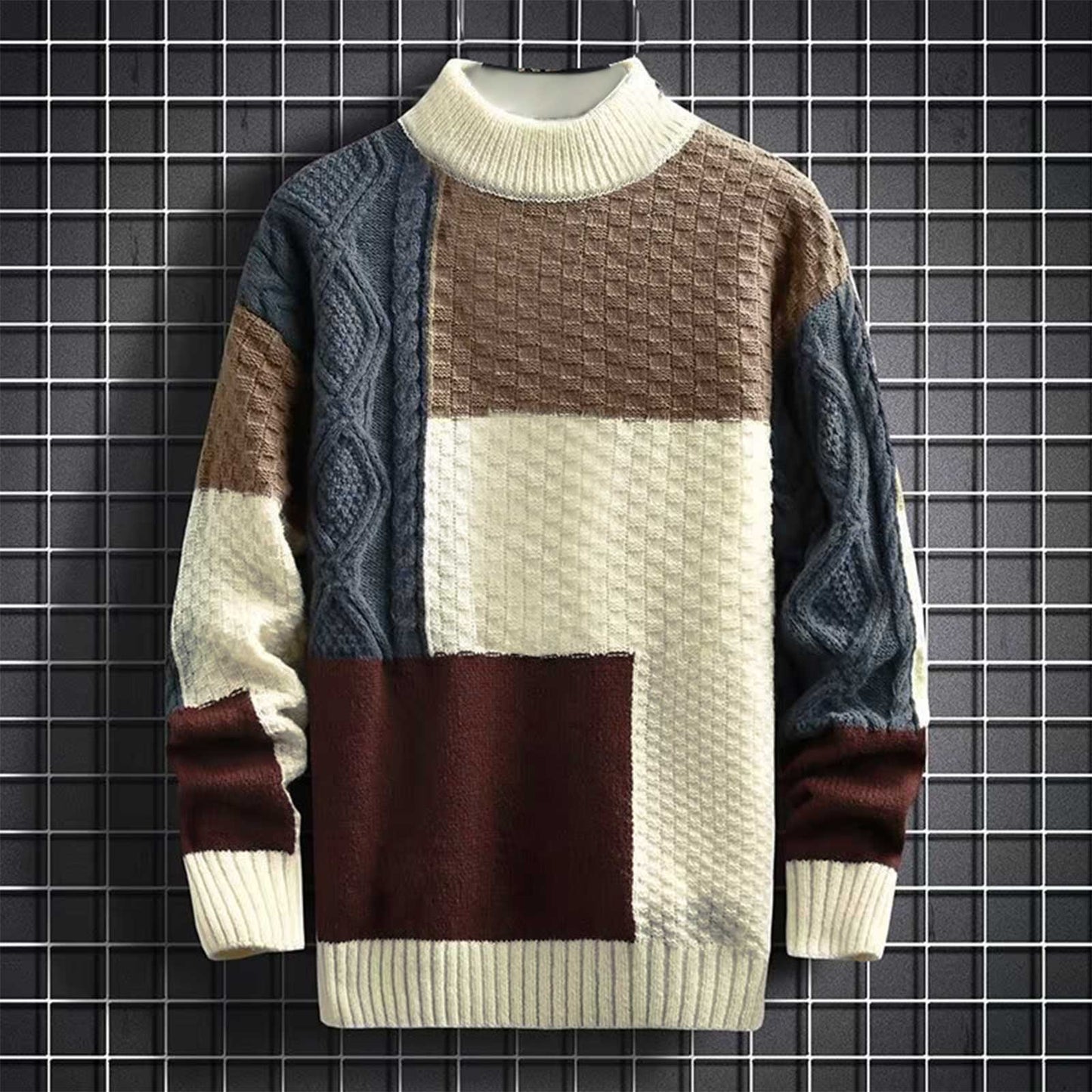 Trendy Sweater Loose Thermal Thick Streetwear Men Winter Sweater Fashion Stitching Color Matching Pullover Knitted Sweaters