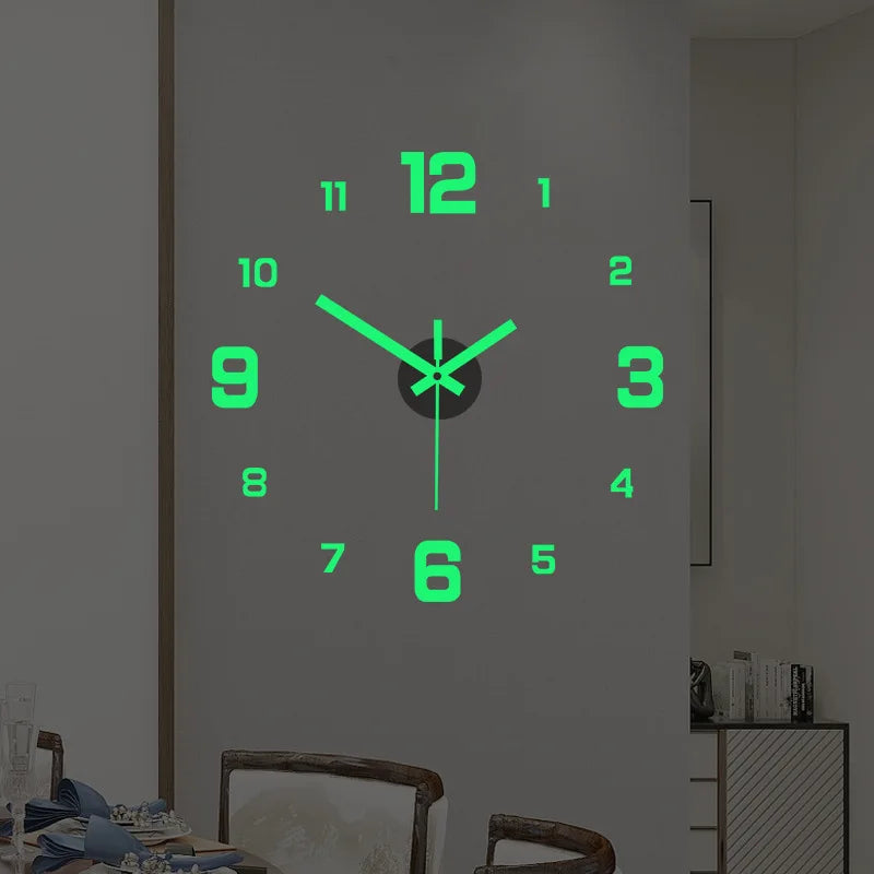 Fashion DIY Luminous Wall Clock For Living Room Design Europe Clock Stickers Acrylic Mirror Clocks Decorative Home Quartz Watch