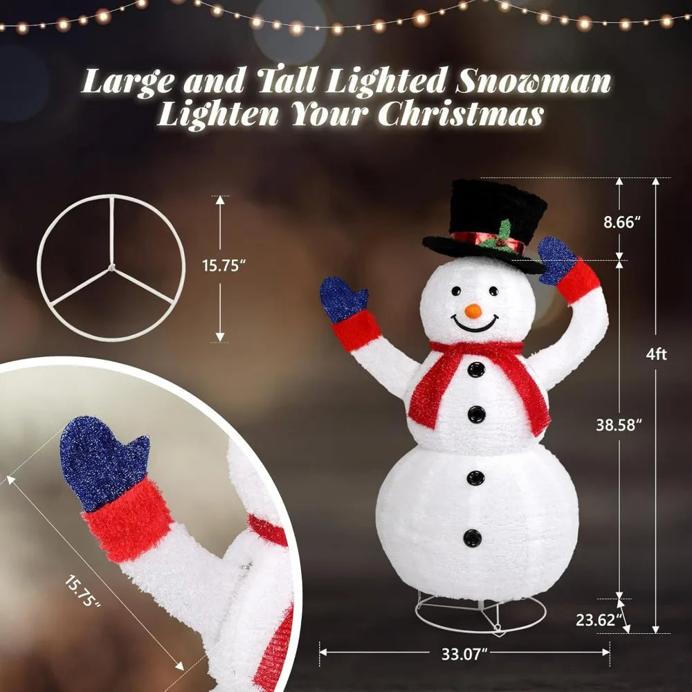 4FT Lighted Snowman Christmas Decorations w/ 120 LED Lights, Auto Take on/Off Hat, Pop-up Snowman Ornaments