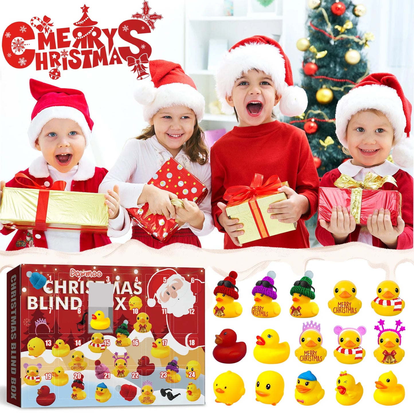 24 Square Yellow Duck Blind Box, Christmas Rubber Yellow Duck Decoration, Cartoon Gift Ducklings, Toys For Children And Pets