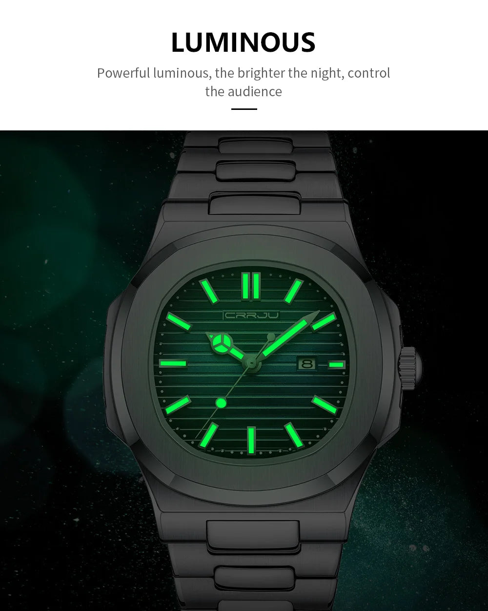 CRRJU Luxury Man Wristwatch Business Stainless Steel Quartz Men Watch Waterproof Luminous Date Square Men's Watches Clock