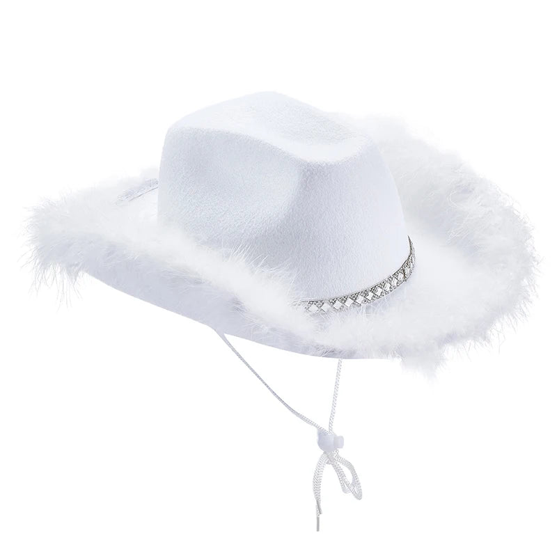 Women s Western Style Cowboy Hat with Feather Accents Wide Brim Sun Protection Cap for Outdoor Parties and Events