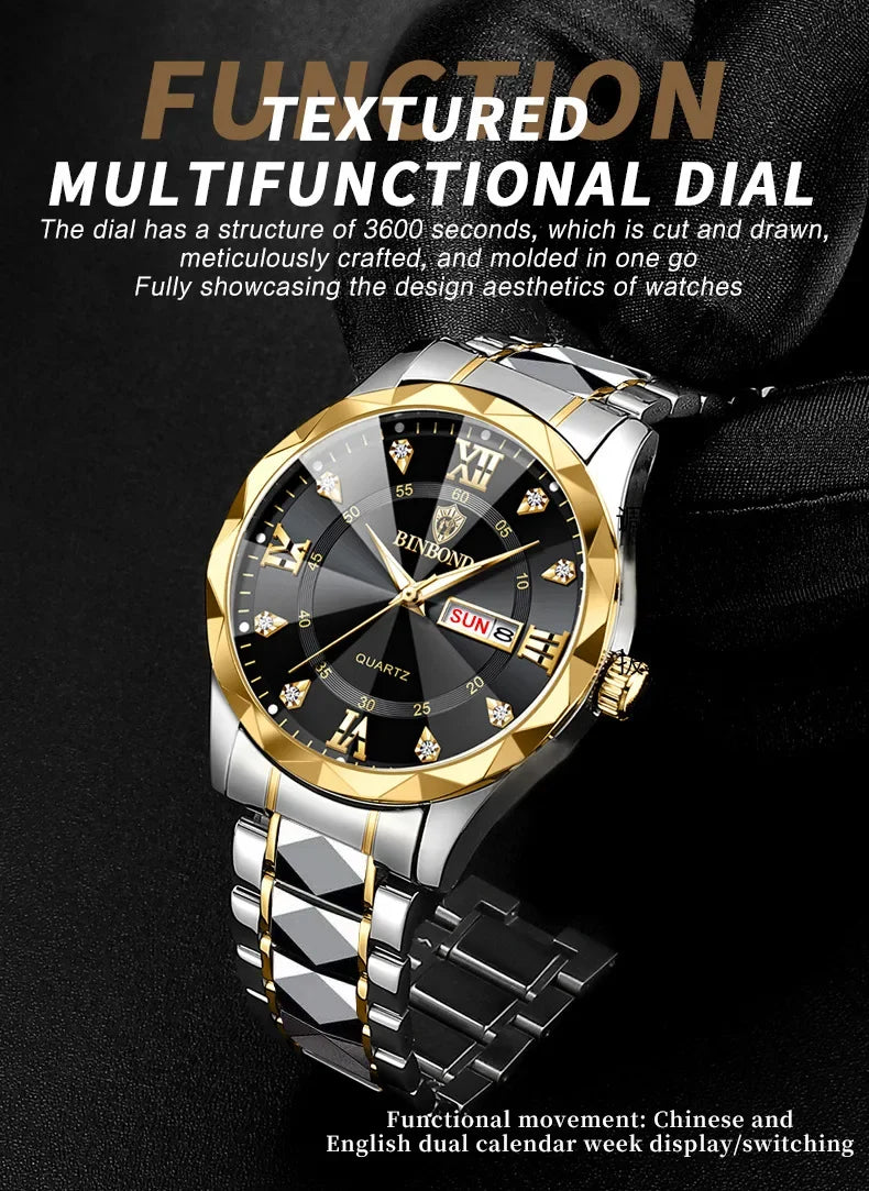 BINBOND B2521 Fashion Luxury Business Men Watches 30M Waterproof Week Date Clock Sport Quartz Mens Wristwatch Relogio Masculino