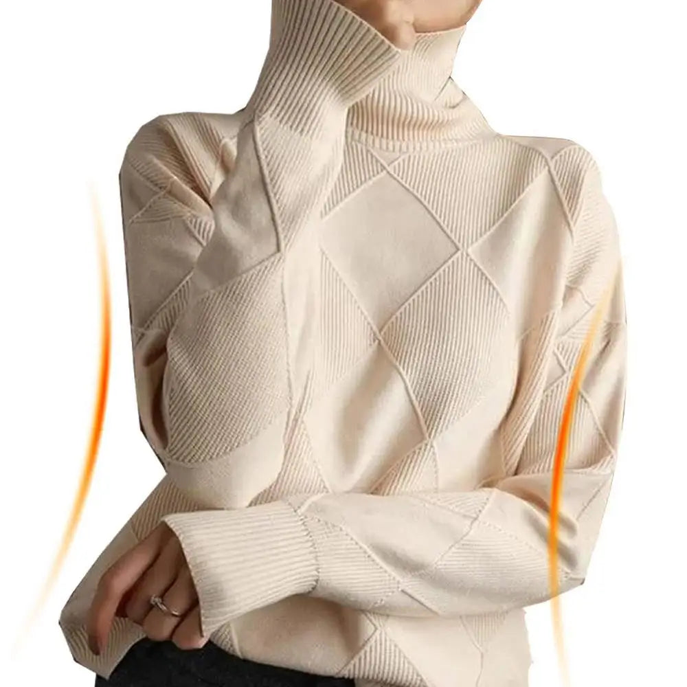 Turtleneck Sweater Long-Sleeve High Neck Sweater Loose Solid Color Knit Pullover Tops For Women Autumn Winter