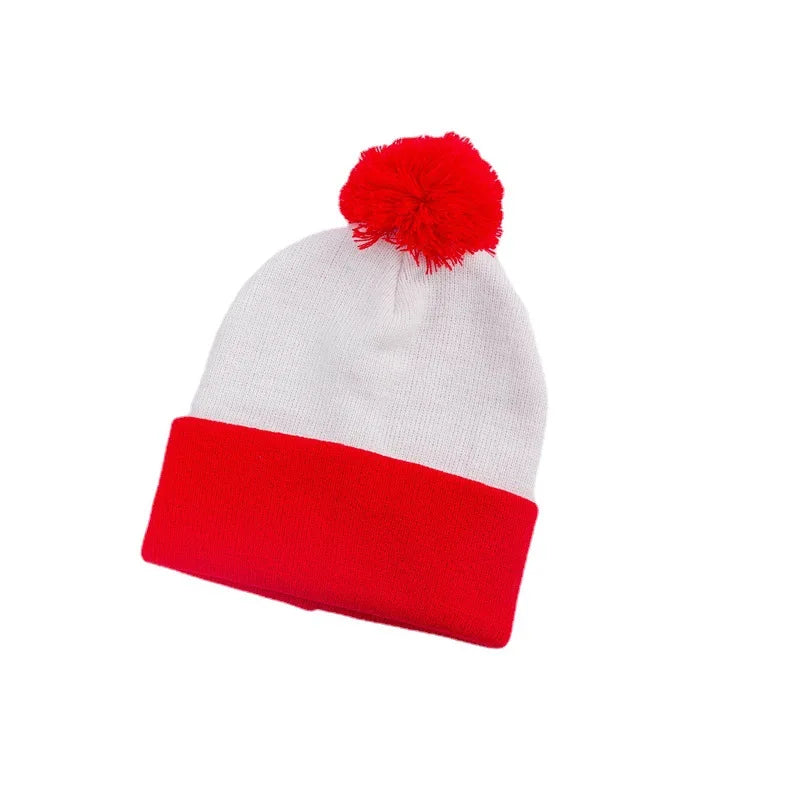 Men Women Christmas Decoration Colour Blocking Wool Cap Beanie Hat Halloween Striped Red Wool Ball Cap Knitted Cap Hot