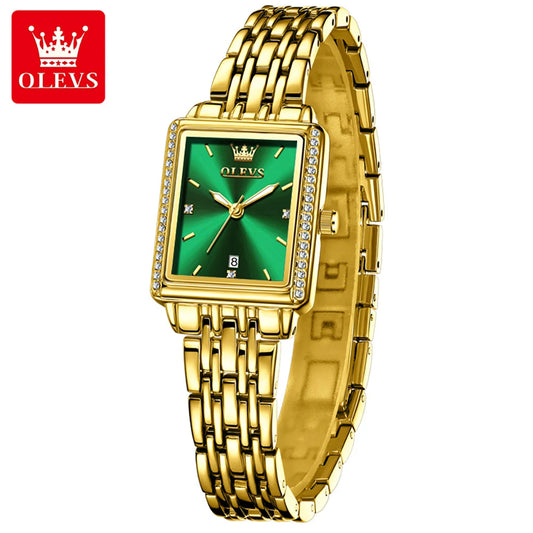 OLEVS Women Watches Fashion Golden Green Stainless Stain Steel Ladies Watch Waterproof Quarzt Wristwatch Romatic Girlfriend Gift