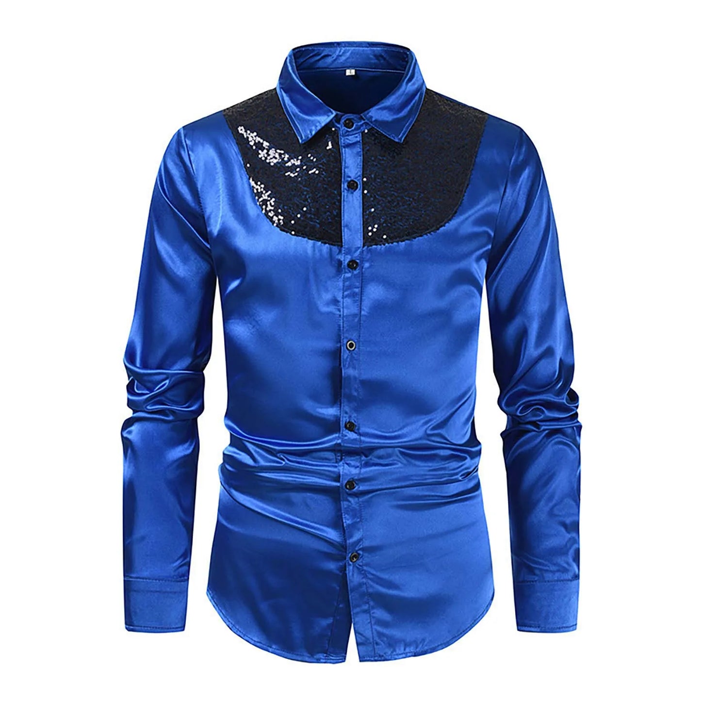 2024 Fashion Sequin Patchwork Men's Shirts Long Sleeve Lapel Single Breasted Nightblub Party Slim Clothes High Qaulity Male Tops