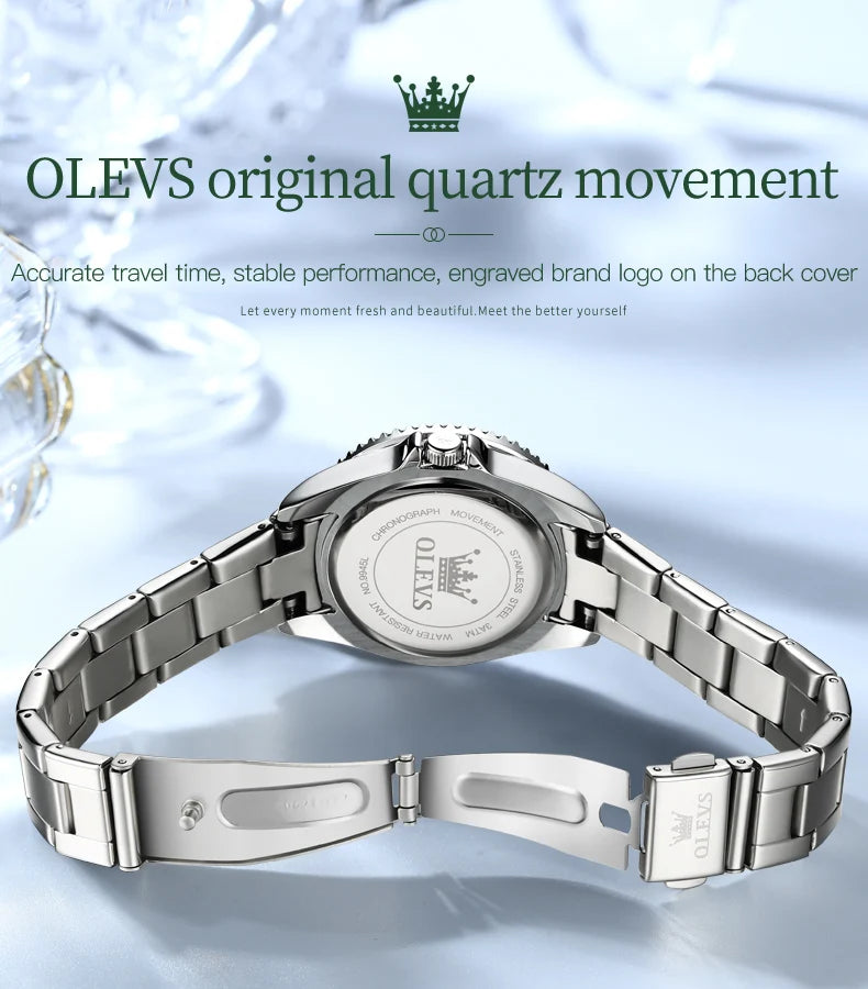 OLEVS Original Quartz Ladies Watch Luxury Diamonds Steel strip Leather strap Luminous Waterproof Diving Green Men's Quartz Watch