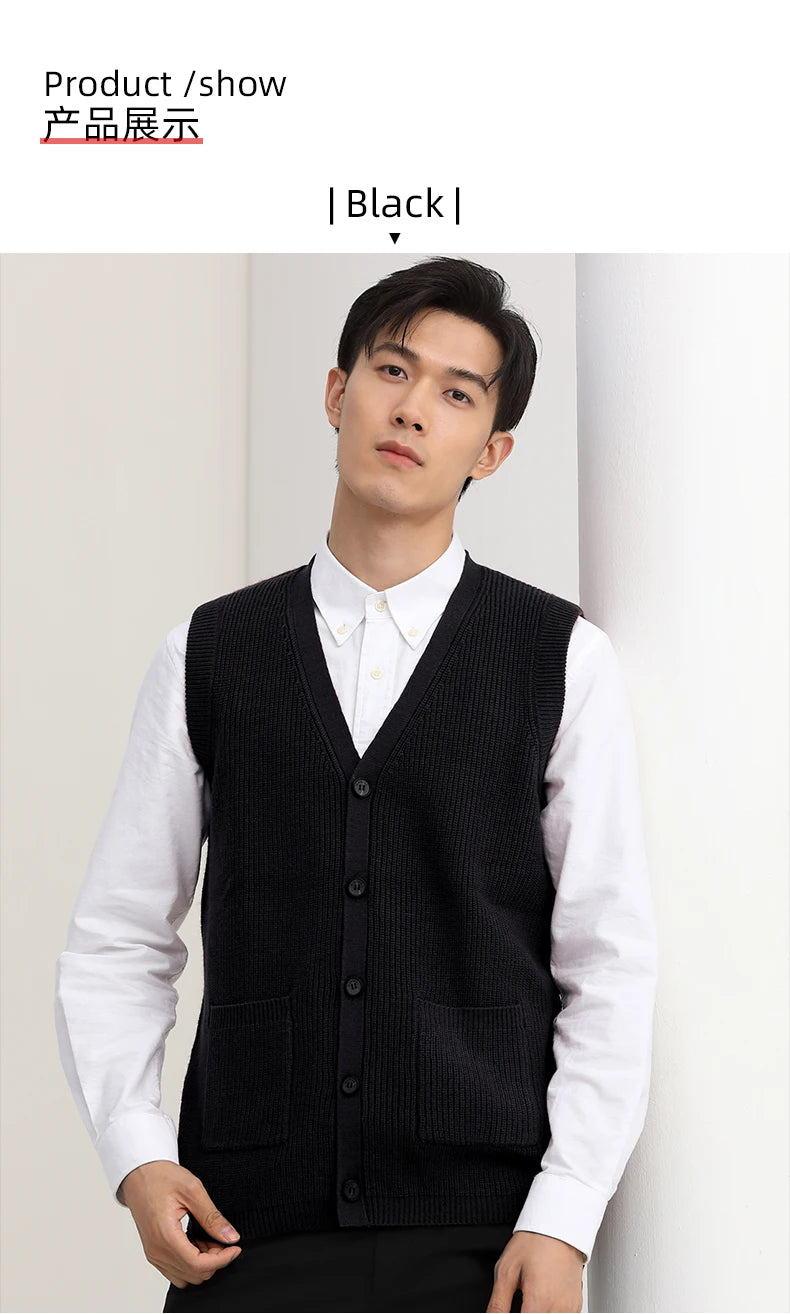 Men's Sweater Vest V-Neck Sleeveless Knitted Button Cardigan DXL Big and Tall Solid Thickened thermal coat knitted vest