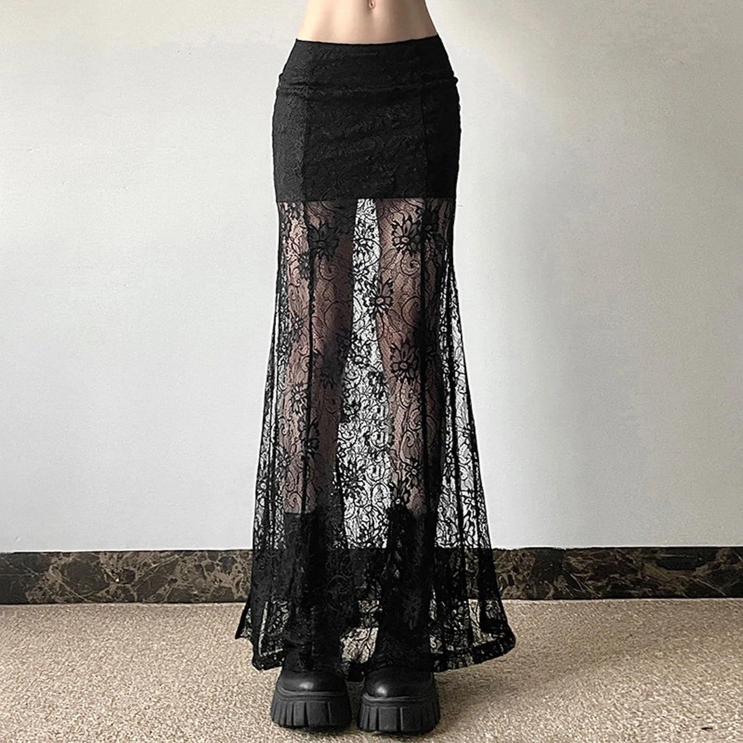 Charm Women Lace Skirt Elastic Waist Asymmetric Irregular Hem Mini Skirts Alluring Transparent Spicy Girl Streetwear Clothes Y2k