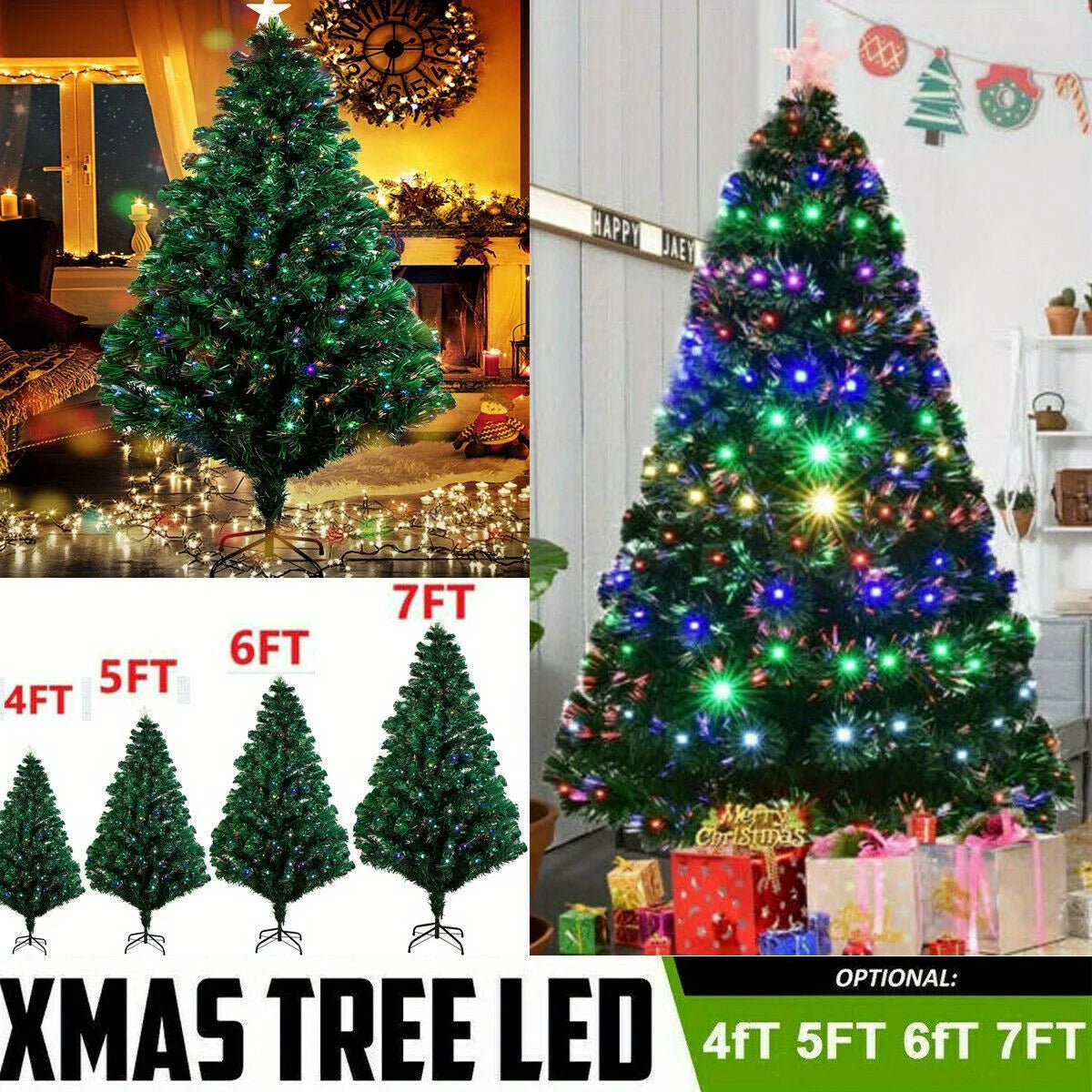 Pre-lit artificial Christmas tree fiber optic, with color-changing LED lights