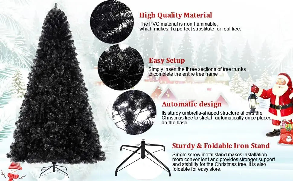 7.5ft Black Christmas Tree  Artificial Decorations with 1,450 Tips-1pcs Treetop Star, Christmas Tree Holiday Party Decorations