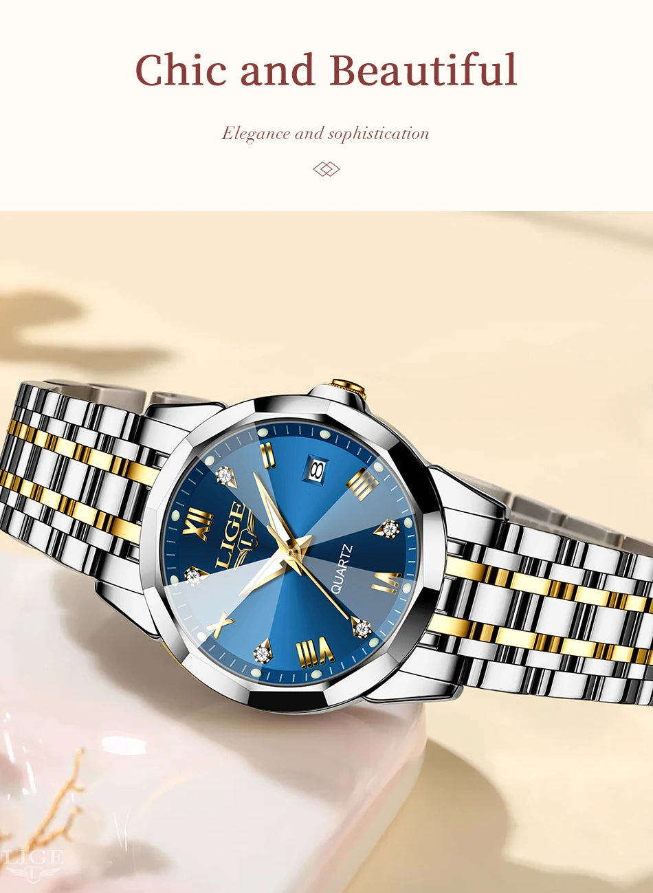 LIGE Top Luxury Elegant Watch for Women Waterproof Luminous Date Ladies Watch Stainless Steel Quartz Women's Watches Girl Reloj