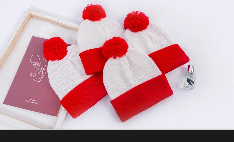 Men Women Christmas Decoration Colour Blocking Wool Cap Beanie Hat Halloween Striped Red Wool Ball Cap Knitted Cap Hot