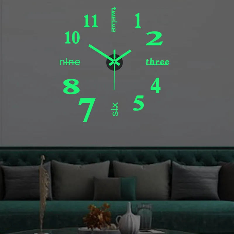 Fashion DIY Luminous Wall Clock For Living Room Design Europe Clock Stickers Acrylic Mirror Clocks Decorative Home Quartz Watch