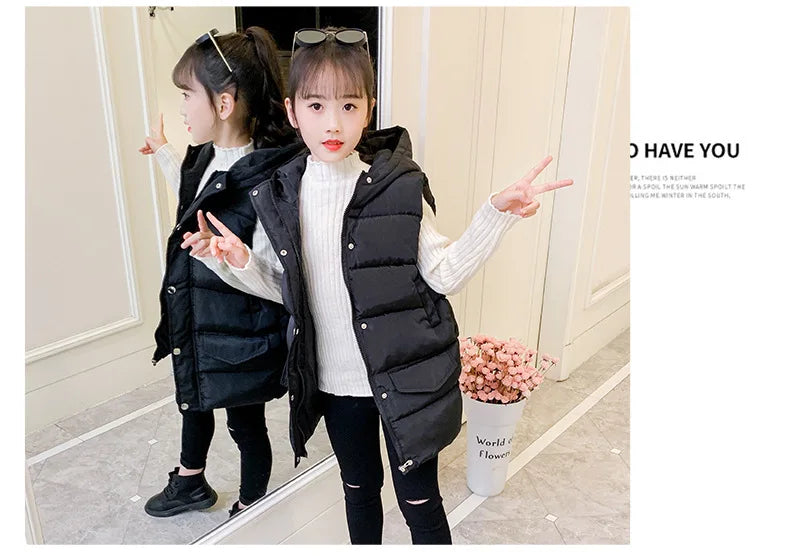 Child Waistcoat Children Outerwear Winter Coat Vest for Kids Clothes Fashion Warm Cotton Teen baby Girl Vest Jacket Parent-Child