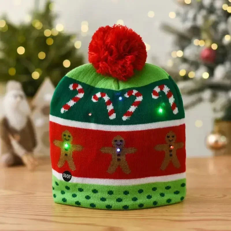 1pc LED Christmas Hat X-mas Flash Light Up Knitted Hat Warm Winter Cap Christmas Gift for Kids/Adults Xmas New Year Feative Hats