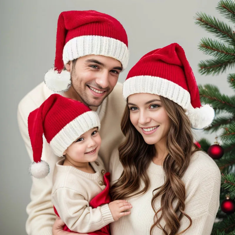 New Christmas hat parent-child knitted hat for adults and children holiday party dress-up hat red woolen hat