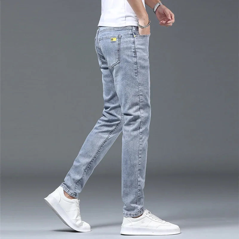 Boyfriend Daily All-match Pencil Distressed Jeans Men Casual Slim Fit Denim Pants Narrow Leg Ripped Pants Skinny Solid Trousers