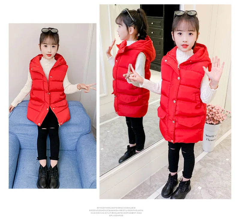 Child Waistcoat Children Outerwear Winter Coat Vest for Kids Clothes Fashion Warm Cotton Teen baby Girl Vest Jacket Parent-Child