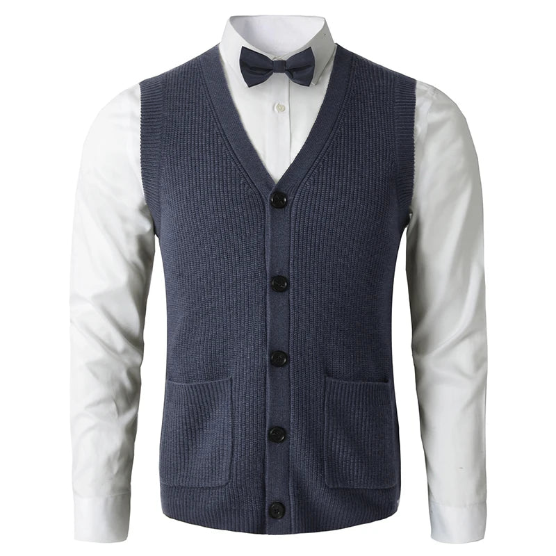 Men's Sweater Vest V-Neck Sleeveless Knitted Button Cardigan DXL Big and Tall Solid Thickened thermal coat knitted vest