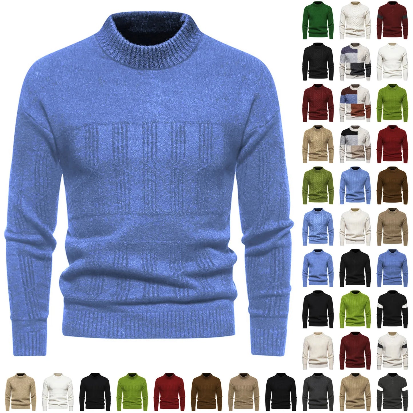 2024 new men's solid color turtleneck sweater fashion casual long sleeve slim fit knitted sweater pullover sueteres de hombres