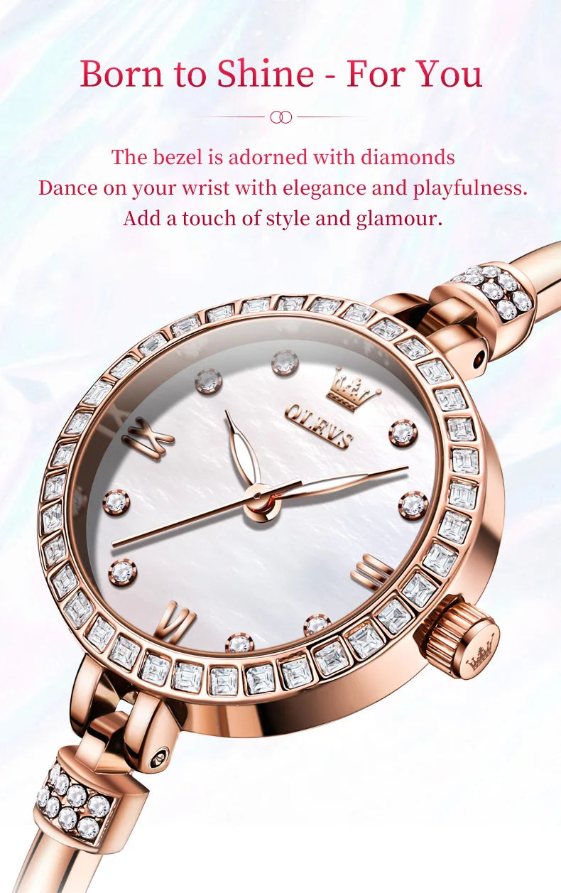 Original OLEVS Ultra Thin 8mm Dial Watch for Women Luxury Diamond Wristwatch Fashion Elegant Ladies Watches Relógio Feminino