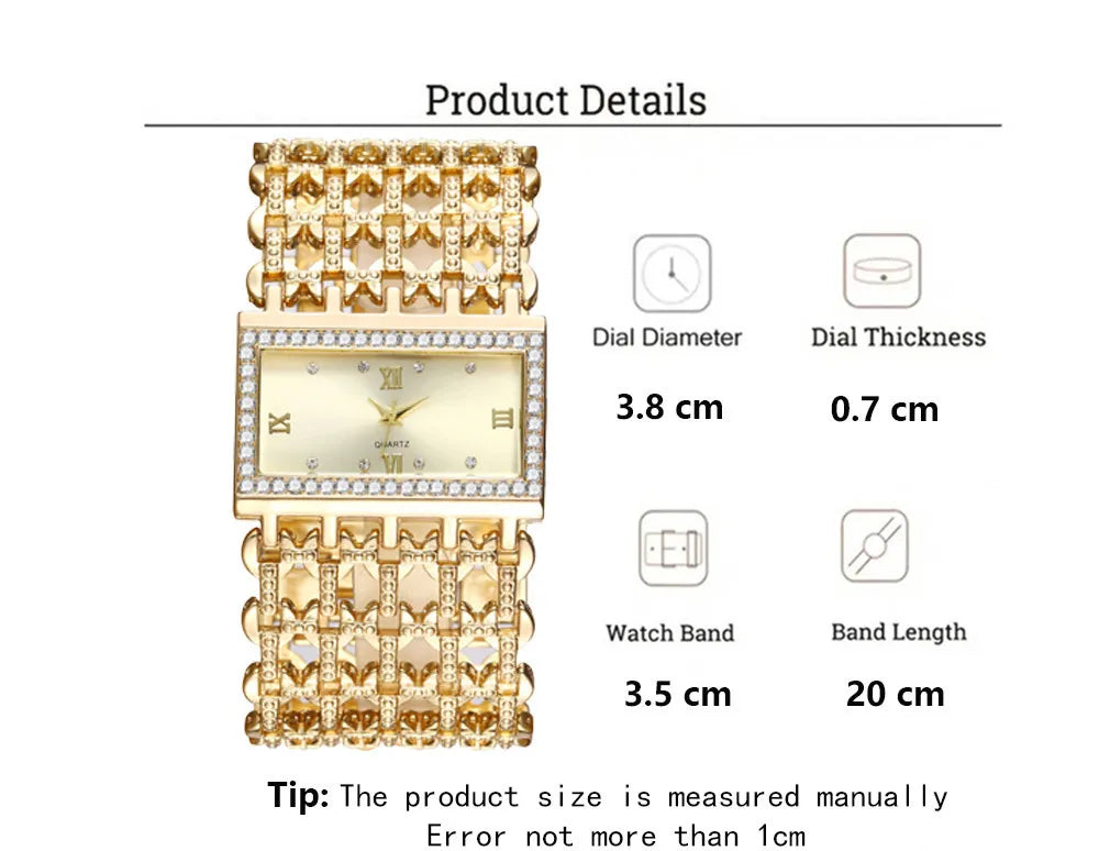 UTHAI W29 New Watch For Women Fashion Light luxury Square Diamond Quartz Watches Clock Lady's Gold Stainless Steel Bracelet