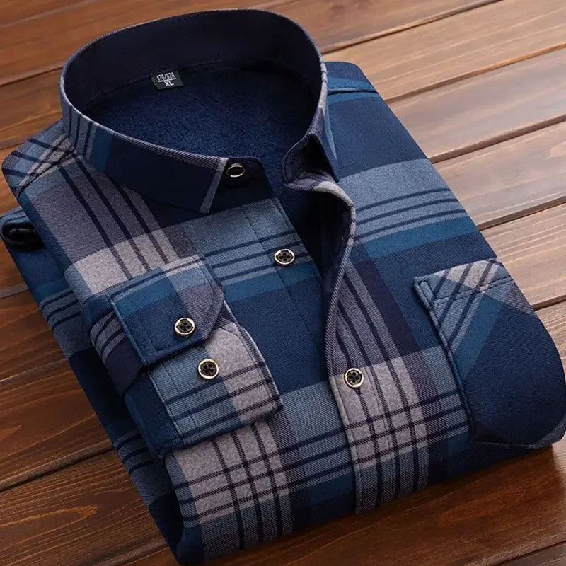 2024 Men's Autumn Winter Casual Long Sleeve Plaid Shirt Thick Warm Men's Casual High Quality Soft Large Size Warm Shirt Tops 4XL